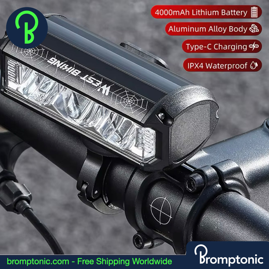 Brompton 1750 Lumens 3-LED Bike Light – Wide-Angle Handlebar Front Light